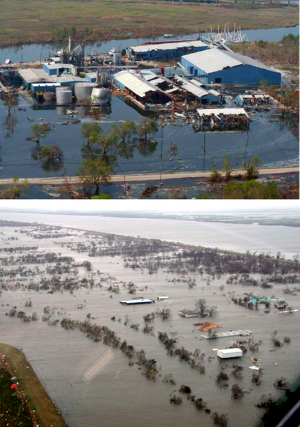 Flooding damage in Louisiana due to Hurricane Katrina