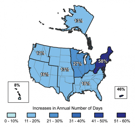 Increases in the Number of Days with Very Heavy Precipitation