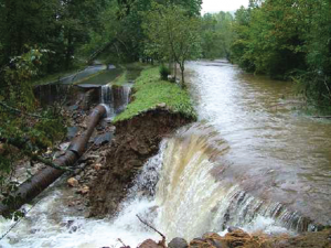 Damage to the city water system in Asheville, North Carolina, due to heavy rain in 2004.