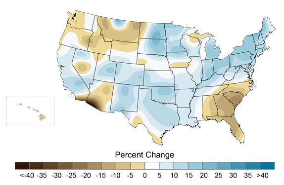 Observed Changes in Annual Average Precipitation 1958-2008